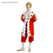 Карнавальный костюм «Король», бархат, брюки, мантия, корона, р. 28, рост 110 см, фотография