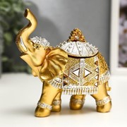 Шкатулка полистоун “Золотой слон в зеркальной попоне“ 15х13,7х6,5 см фото