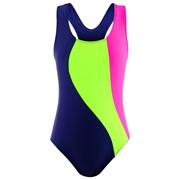 Купальник для плавания сплошной «Волна», тёмно-синий/зелёный неон/фуксия, размер 32 фото