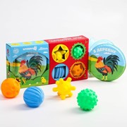 Развивающий набор «В деревне»: книжка-игрушка, тактильные массажные мячики 4 шт., цвета/формы МИКС фото