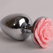 Серебристая анальная пробка со светло-розовой розочкой - 9,5 см. 4sexdreaM 47183-2 фотография