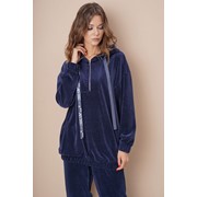 Домашний спортивный костюм с худи из велюра синий Ф 4040 р. 46-54 фото