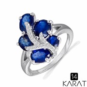 Золотое кольцо с сапфирами и бриллиантами 0,12 карат (Код: 18511)