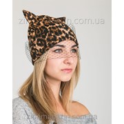 Леопардовая шапка с ушками и вуалью фото