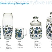 Набор посуды из стекла Blue Flowers / Голубые цветы, стекляннные столовые наборы доя кафе, баров, ресторанов Pasabahce, Турция фото