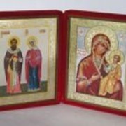 Икона складень малая картина Киприан и Устиния, Иверская Божья матерь 2 фотография