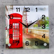 Часы настенные, серия: Город, “Английская телефонная будка“, 25х25 см, микс фото