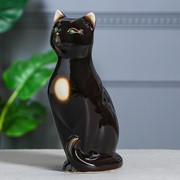 Копилка “Кот сидячий“, чёрная, покрытие глазурь, керамика, 30 см фото