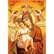 Икона Почаевская икона Божией Матери, Эксклюзивные картины из янтаря ручной работы фото
