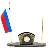 Визитница настольная сувенирная с флагом России из змеевика фото
