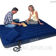 Двуспальный надувной матрас флокированный Intex + ручной насос и 2 подушки