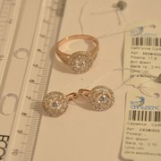 Набор кольцо и серьги серебряные позолоченные с фианитами фото