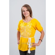Блуза вышиванка женская “Волна“ (белым по желтому) фото