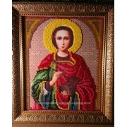 Икона Святой великомученик и целитель Пантелеймон , ручная работа, вышита бисером фото