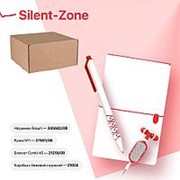 Набор подарочный SILENT-ZONE: бизнес-блокнот, ручка, наушники, коробка, стружка, бело-красный фото