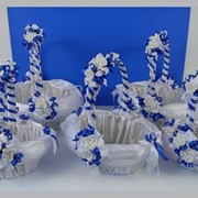 Набор свадебных корзин для подарков 5 шт. бело-голубые фото
