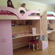 Детская кровать-чердак с рабочей зоной, шкафом и лестницей-комодом (кл18) Merabel фото