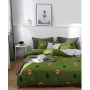 Комплект постельного белья Евро из сатина “Lorida“ Зеленый с авокадо и белый в клетку фотография