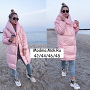 Женская длинная теплая куртка зефирка (42-48) розовая фотография