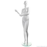 Манекен женский, белый глянцевый, абстрактный, для одежды в полный рост на круглой подставке, стоячий, руки согнуты. MD-TANGO 11F-01G фото