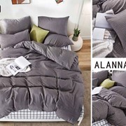 Семейный комплект постельного белья из поплина “Alanna“ Черный в мелкую белую полоску и белый в клеточку фото