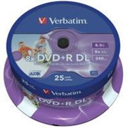 Диск DVD+R Verbatim 8.5Gb 8X CakeBox 25шт Printable (43667) фото