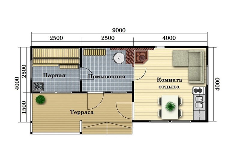 Проект бани 6х4 каркасная с односкатной крышей - 91 фото