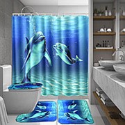 Ocean Dolphin Водонепроницаемы Ванная комната Набор занавесок для душа Нескользящий коврик Крышка для унитаза фото