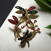 Брошь 'Стрекозы' трио, цветная в чернёном золоте фото