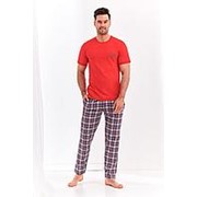 Мужская пижама Jeremi с клетчатыми брючками (красный с черным, M)