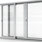Алюминиевая балконная раздвижная рама 3000x1500, 4-створчатая (глухая+раздвижная) фото