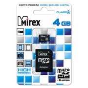 Карты памяти microSDHC с адаптером MIREX 4GB, Карты памяти
