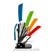 Набор керамических ножей на подставке разноцветные Ceramic knife 4 ножа + чистилка