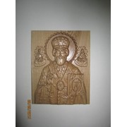 Деревянная резная икона Николай Чудотворец (размеры 270х215х30, дерево-ясень)