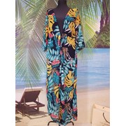 Женская пляжная накидка темно-синяя с цветными листьями