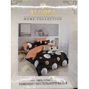 Двуспальный комплект постельного белья из сатина “Alorea“ Черный с пушистыми шариками и темно-персиковый в фото