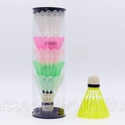 Воланы для бадминтона пластиковые (прозрачный тубус,цветные воланы, 6 шт) фото