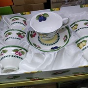 Набор чашек для чая с тарелочками 6 шт с рисунком фото
