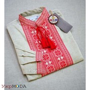 Удобная льняная рубашка для мужчин с красной вышивкой (Б-20) фото