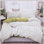 Полутораспальный комплект постельного белья из сатина “Mancy A+B“ Белый в клеточку и оливковый фотография