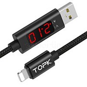 Зарядный кабель TOPK USB 2.0 AM/ Lightning с индикацией напряжения и тока 2.1A (макс.) фото