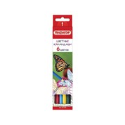 Карандаши цветные ПИФАГОР БАБОЧКИ, 6 цветов, классические заточенные, 181350, (16 шт.) фотография