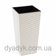 Кашпо Финезия ротанг с вкладышем 25*25см, h-46,5см, Белый фото
