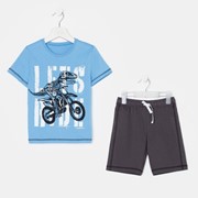 Комплект (футболка, шорты) для мальчика, цвет синий/голубой, рост 104 см фотография