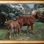 Картина Весна, лошади на лугу , 1909, Маннингс, Альфред Джеймс фотография