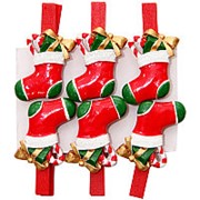 Набор украшений новогодних на прищепке “Носочки с подарками“ фото