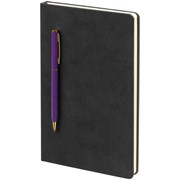 Блокнот Magnet Gold с ручкой, черный с фиолетовым фотография