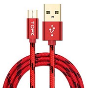 Дата-кабель TOPK USB 2.0 AM/ Micro USB 5V/ 2.1A Красный фото
