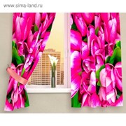 Фотошторы кухонные «Розовые тюльпаны», размер 145 х 160 см - 2 шт., габардин фотография