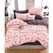 Комплект постельного белья Евро из поплина “Fuanna“ Розовый с узором из нот и черный фото